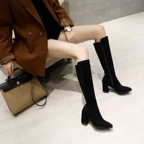 2020 High heel thick heel thin elastic boots in autumn and winter womens large warm boots