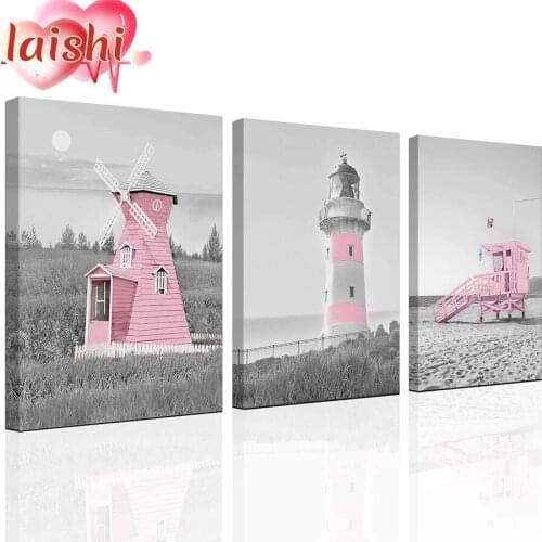 3pcs DIY Girl bedroom decoration, pink marine theme Diamond painting circle full character mosaic cross stitch mosaic home decor