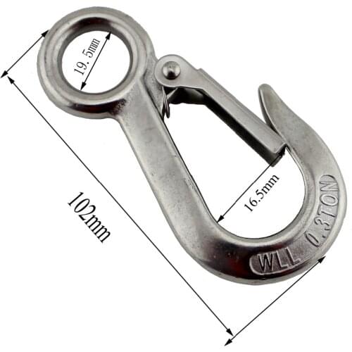 5pcs Silver 304 Stainless Steel Round Large-Eye Lifting Snap Tone Hook with 300KG Working Load Limit