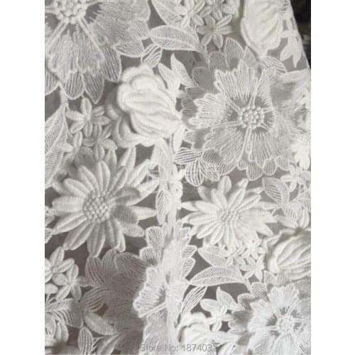 African cotton Lace fabric high quality beads embroidery french net lace fabric for wedding dress tulle lace trim 5 yard/lot