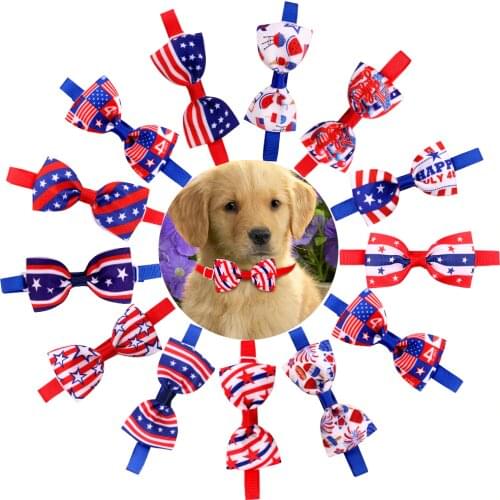 Free Shipping 200pcs Small Dog Cat Bow Ties American Independence Day Dog Supplies 7th Apr Pet Dog Bowties Puppy Accessories