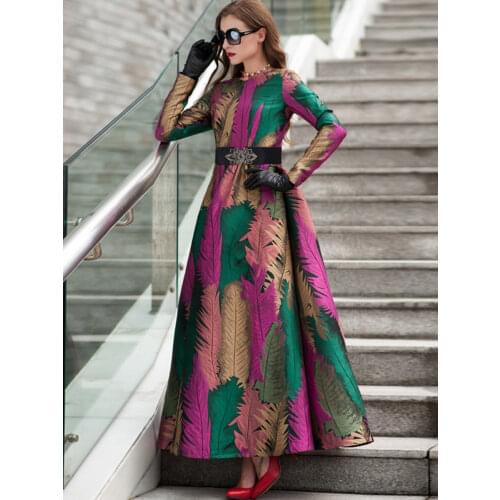 Plus Size Good Quality Spring Women Boho Long Sleeves Fashion Dress Floral Jacquard New Autumn Winter Long Maxi Dress