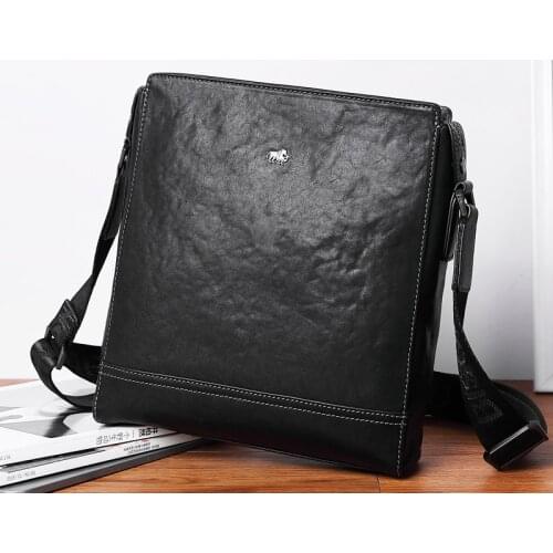 Bison Denim Brand Mens Messenger Bags Genuine Leather Bag Designer Sewing High Quality Shoulder Bag Male Zipper Office Bag