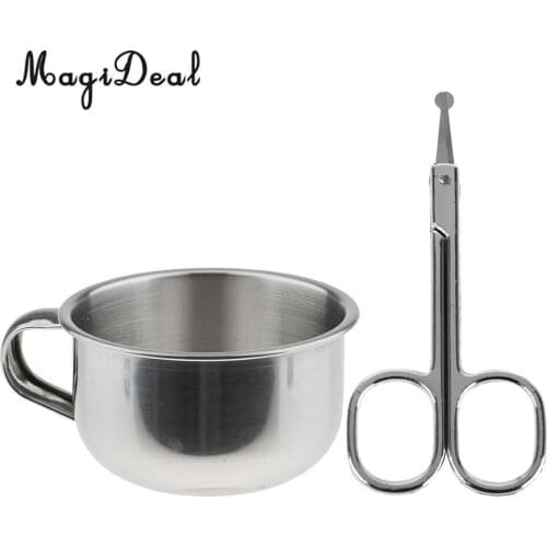 Men Beard Shaving Mug Cup Bowl + Eyebrows Eyelashes Nose Ear Facial Hair Scissors Trimming Set