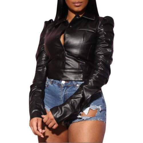 Black Pu Leather Shirt Long Sleeve Slim Leather T Shirt Streetwear Fashion Pu Tops Blusa Plus Size XXL