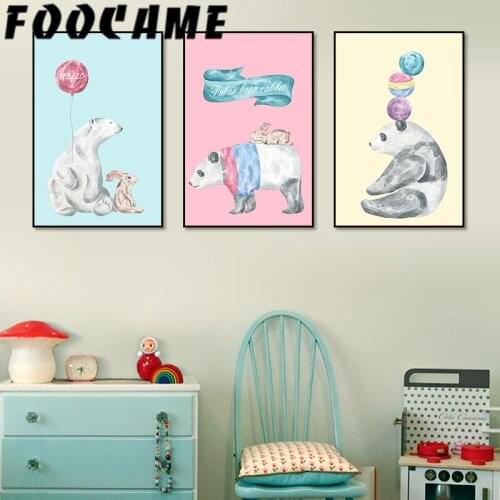 Childrens Room Decoration Nordic Cartoon Picture Polar Bear Panda Balloon Poster Kids Wall Art Canvas Painting Print Nursery