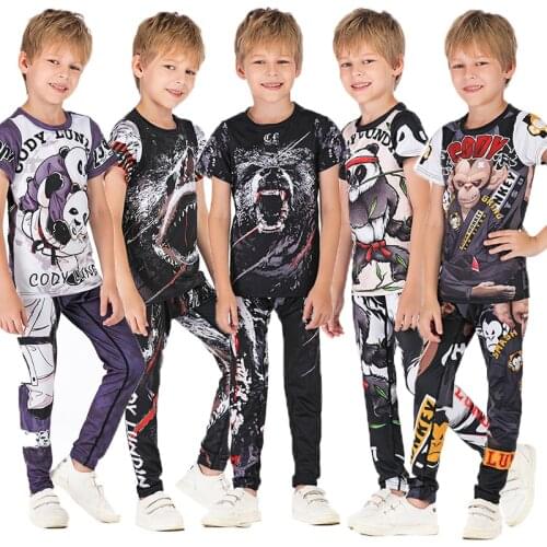 Kids MMA Boxing Jerseys MMA Compression T-shirt +Pants Rashguard Jiu Jusit Long Sleeve Tight Trousers Children BJJ MMA Sportsuit