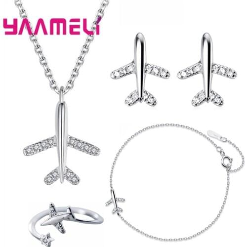 Elegant Natural Crystal Necklace Earrings Bracelet Ring Jewelry Sets for Girls Women 925 Sterling Silver Airplane Birthday Gift