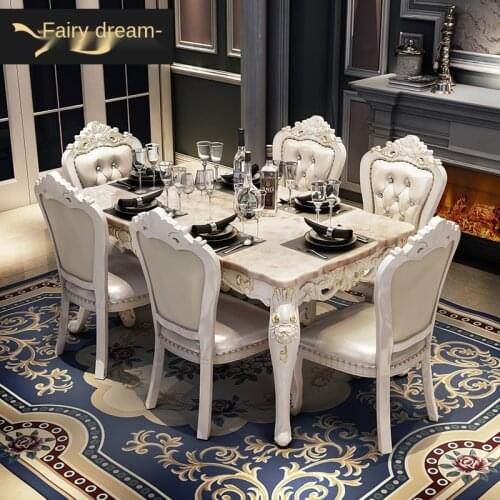 European marble dining table and chair combination simple European and Nordic household small rectangular luxury high grade