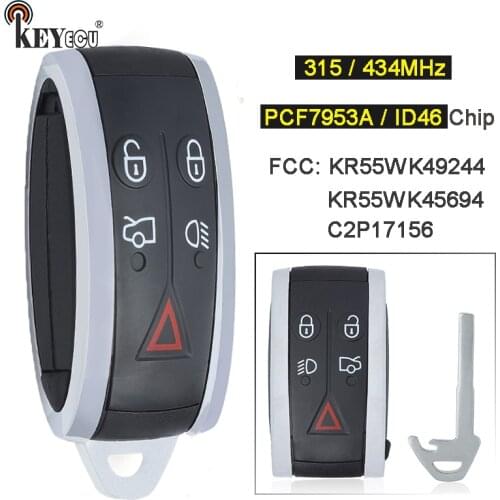 KEYECU 315MHz/ 434MHz C2P17156 KR55WK49244, KR55WK45694 Smart 5 Button Smart Remote Key Fob for Jaguar XF XFR XK XKR XJ8 XK8