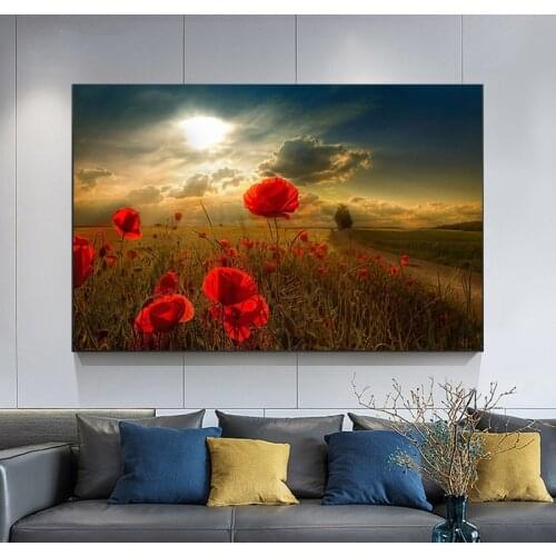Red Poppies Canvas Paintings Sunset Canvas Posters and Prints Flowers Wall Art Pictures for Living Room Decoration