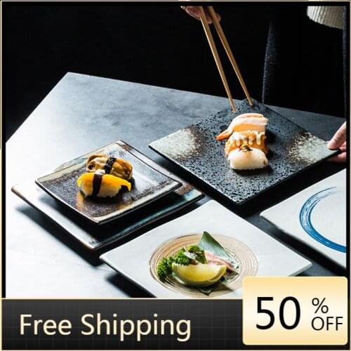 Square Vintage Dinner Plates Flat Porcelain Sushi Cooking Snack Ceramic Plate Japanese Food Decor Talheres Restaurant HX50DP