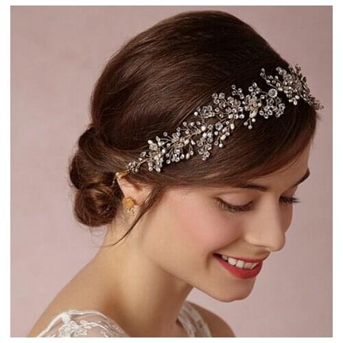 Hot sale SLBRIDAL Classic Crystal and Pearls Wedding Headpiece Hair Vine Hair accessories Headband Bridal Headdress