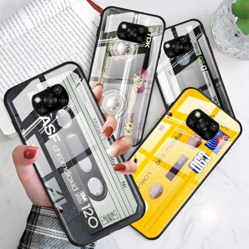 Vintage Magnetic tape Cassette for Xiaomi POCO X3 NFC F3 M2 X2 F2 Redmi K30 Redmi Note 9 Pro Tempered Glass Phone Case Cover