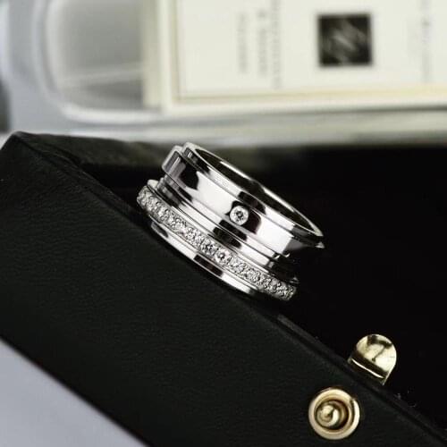 2020 Turn ring fashion simple S925 sterling silver rhinestone for couples to ring for men and women