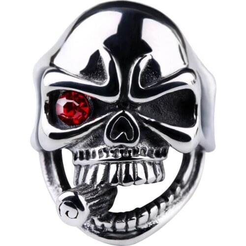 US 7 - 15 size Terminator pipe Skull Ring Men Red Crystal Eyes Skull Ring Men Locomotive Punk Style Accessories