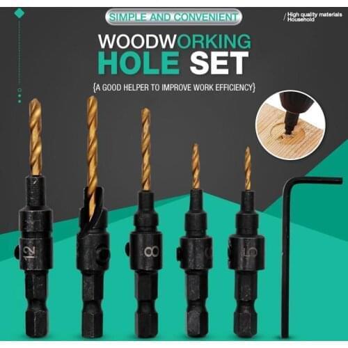 Mintiml 5pcs Countersink Drill Woodworking Drill Bit Set Drilling Pilot Holes For Screw Sizes #5 #6 #8 #10 #12 Woodworking Hole