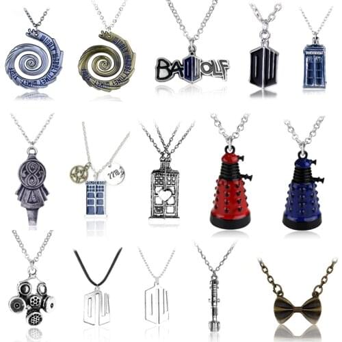 Wibbly Wobbly Timey Wimey 11th Doctor Sonic Screwdriver Pewter Finish Inspired 3D Police Box necklace