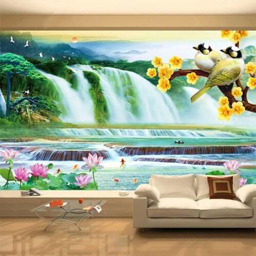 Custom 3D Wall Mural Classic Nature Scenery Waterfall Landscape Photo Wallpaper Living Room TV Sofa Background 3D Wall Painting