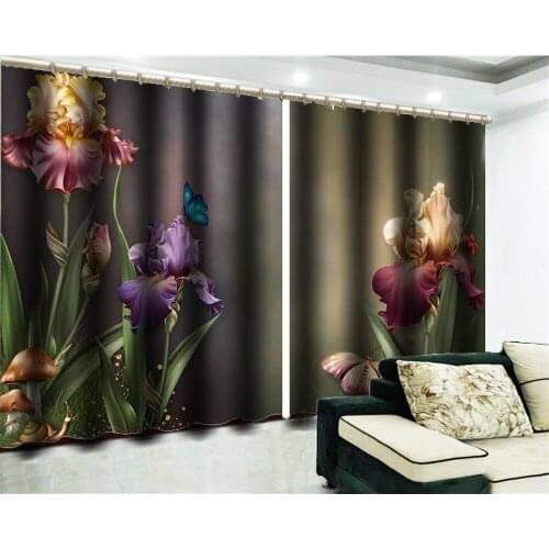 Custom 3D Curtain Delicate Flower Mushroom Butterfly 3d Landscape Curtain Blackout Insulation Practical Curtain