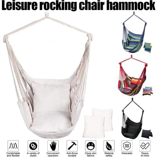 Hammock Portable Home Bedroom Bed Lazy Swing Outdoors Camping Swing Chair Seat Canvas Stripe Hang Bed Double Single People