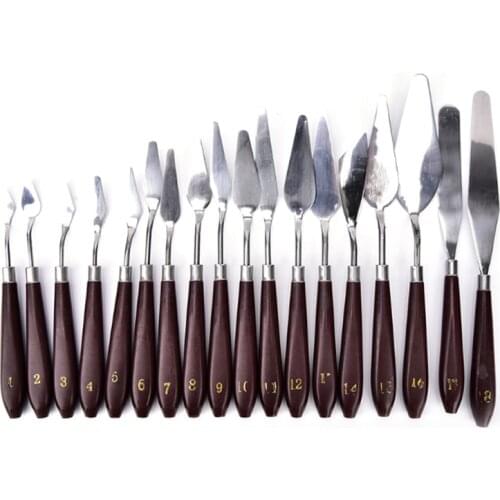 Professional Stainless Steel Oil Painting Knife 18pcs/set Brown Handle Spatula Palette Knife Art Painting Tool Flexible Blades