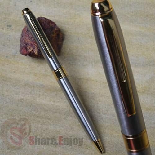 BALLPOINT PEN JINHAO 031 ELEGANT STAINLESS STEEL AND GOLDEN THIN