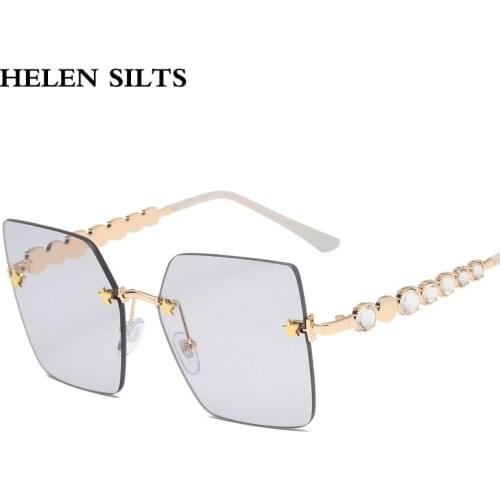 Fashion Diamond Rimless Sunglasses Women Big Square Sun Glasses For Female Shades Street shot Eyewear UV400 Metal Goggles H123