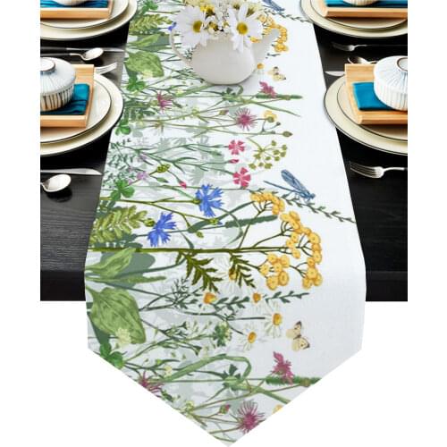Flowers Butterfly Dragonfly Modern Table Runner Wedding For Party Event Home Decoration Table Cover Mat Decor Accessories