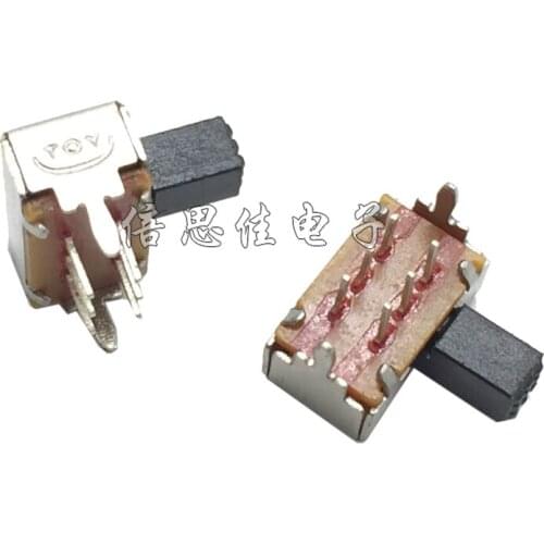 50pcs/SK22D02 Toggle switch SK-22D02 2P2T 2 files Double row 6 Pin 5MM horizontal Bend foot