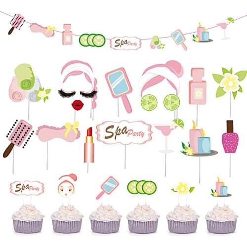Summer Party Decorations Spa Banner Photo Booth Props Cupcake Topper Wedding Bridal Shower Girls Birthday Party Supplies