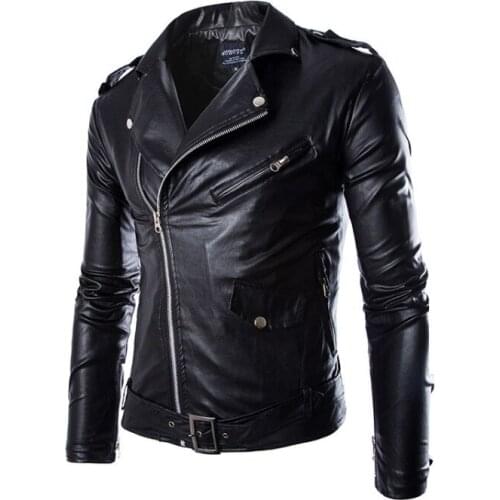 Spring Leather Jacket Men New British Style Oblique Zipper Motorcycle Leather Jacket,Mens Leather Jackets and Coats