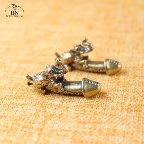 Vintage Cute Pure Brass Solid Elephant Root of life Key Ring Pendants Copper Metal Brass Animal Elephant Figurines Miniatures