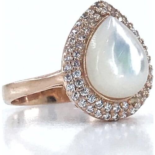 Top Quality White Pearl Stone Drop Cut Silver Ring