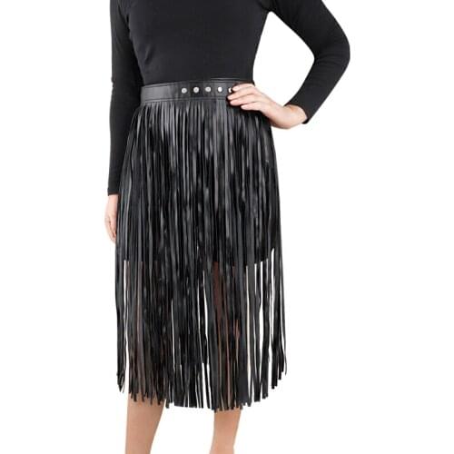 2021 Women Leather Fringe Skirt Sexy Harness Waist Band Fringe Belt PU leather Tassel Skirt Festival Party NightClub Dance Wear