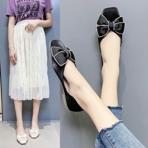 Fresh Butterfly-knot flats woman antiskid loafers ballerina espadrilles square toe air mesh moccasins women shoes plus size35-40