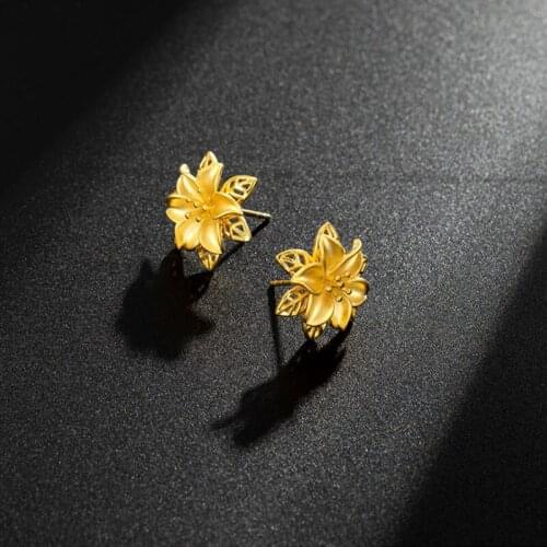 Vintage 24k Gold Plated Hollow Flower Stud Earrings Fashion Wedding Earrings Plated Jewelry Korean 24k Gold Earrings For Women
