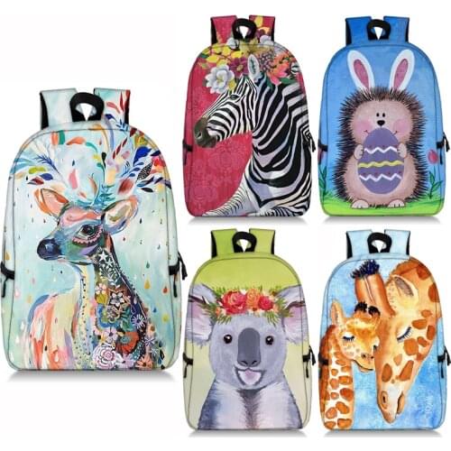 Lovely Animal Moose Koala Zebra Printing Schoolbag Women Backpack Teenager BookBags Children Portable Large Capacity Rucksack