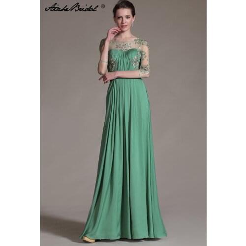 Plus Size Green 2018 Mother Of The Bride Dresses A-line 3/4 Sleeves Chiffon Lace Wedding Party Dress Mother Dresses For Wedding