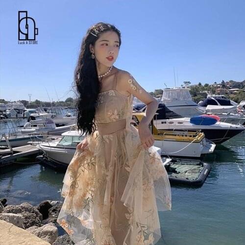 2021 Summer Chic Boho Spaghetti Strap Embroidery Women Tutu Dresses Chiffon Sleeveless Ladies Floral Dress Ladies Robe Vestidos