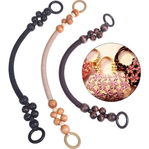 1 Pc Retro Woven Wood Bead Rope DIY Handbag Handle Bag Strap Handle Shoulder Belt Handbag Replacement With Nylon Rope 45cm