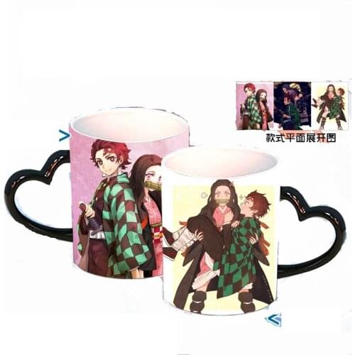 350ml Anime Demon Slayer: Kimetsu no Yaiba Kamado Tanjirou Nezuko Color Changing Ceramic Mug Creative Action Figure Coffee Cup