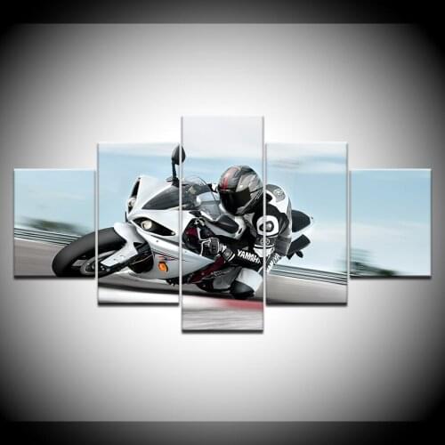Motorcycle is driving fast 5 Piece HD Wallpapers Art Canvas Print modern Poster Modular art painting for Living Room Home Decor