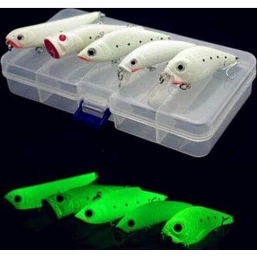 Free shipping 2 boxes hard plastic lure luminous minnow popper crank bait winter luminous fishing lure kit hook fishing tackle