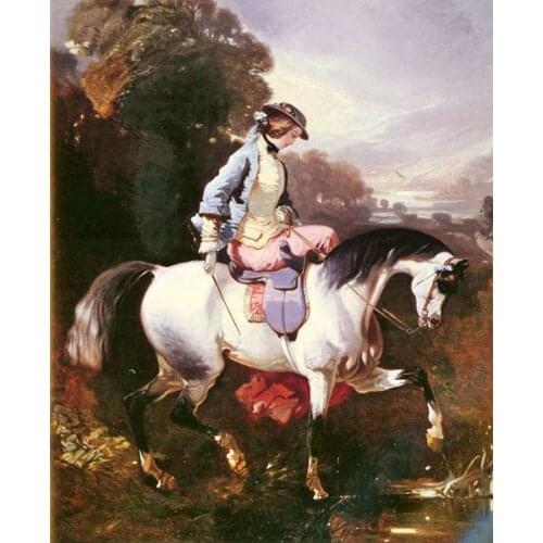 Free shipping classic court figure horse riding scenery canvas prints oil painting printed on canvas wall art decoration picture