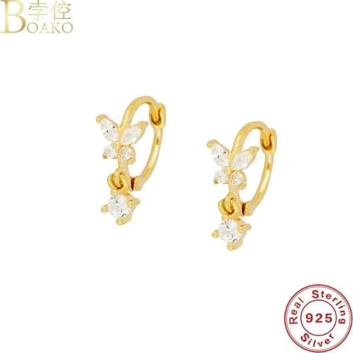 BOAKO S925 Silver Earrings For Women Zircon Butterfly Pendiente Piercing Ohrringe Girl Hoop Earring Brincos Arete Luxury Jewelry