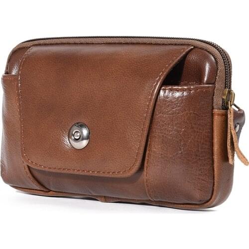 High Quality Cowhide Business Casual Magnetic bag Leather Waist Bag With Belt Holder For Man Outdoor Sports Mobile Phone Bags