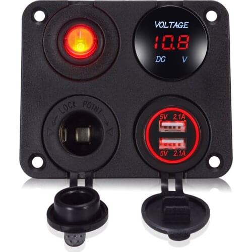DIY 4 in 1 Dual USB Charger 4.2A Voltmeter 12V Power Outlet ON-OFF Toggle Switch for Car Boat Marine RV Truck Camper Vehicles
