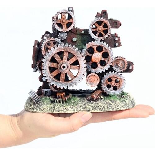 Unique Resin Aquarium Ornament Machine Gear Fish Tank Decor Background