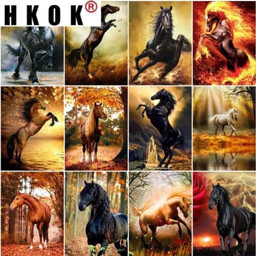 HKOK 5D DIY Diamond Embroidery Horse Cross Stitch Diamond Painting Sale Animals Full Square Mosaic Home Decoration